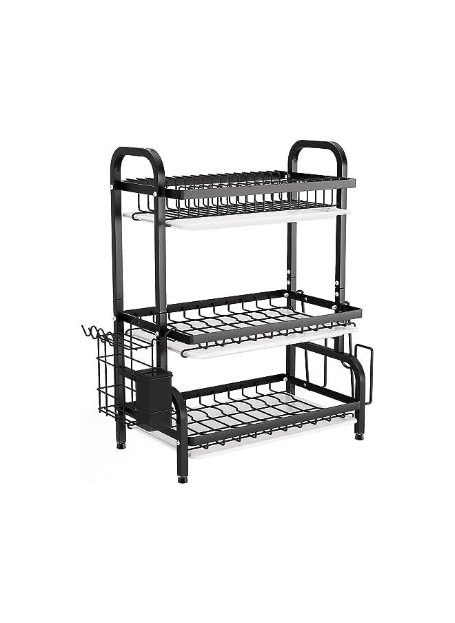 OMIRA - Drying Rack 3 Tier Dish Rack With Tray Utensil Holder Large Capacity Rustproof Dish Drainer With Cutting Board Holder Drain Board Tray For Kitchen Counter Organizer Storage (Dsa399) - Image 1