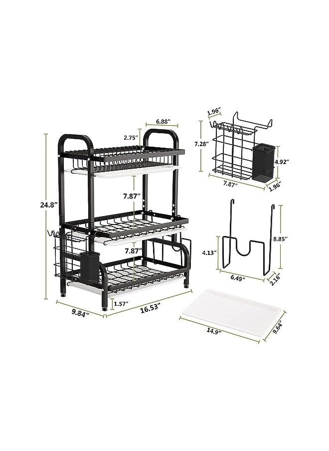 OMIRA - Drying Rack 3 Tier Dish Rack With Tray Utensil Holder Large Capacity Rustproof Dish Drainer With Cutting Board Holder Drain Board Tray For Kitchen Counter Organizer Storage (Dsa399) - Image 1