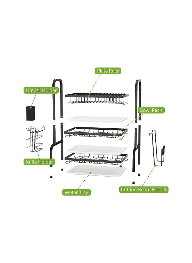 OMIRA - Drying Rack 3 Tier Dish Rack With Tray Utensil Holder Large Capacity Rustproof Dish Drainer With Cutting Board Holder Drain Board Tray For Kitchen Counter Organizer Storage (Dsa399) - Image 1