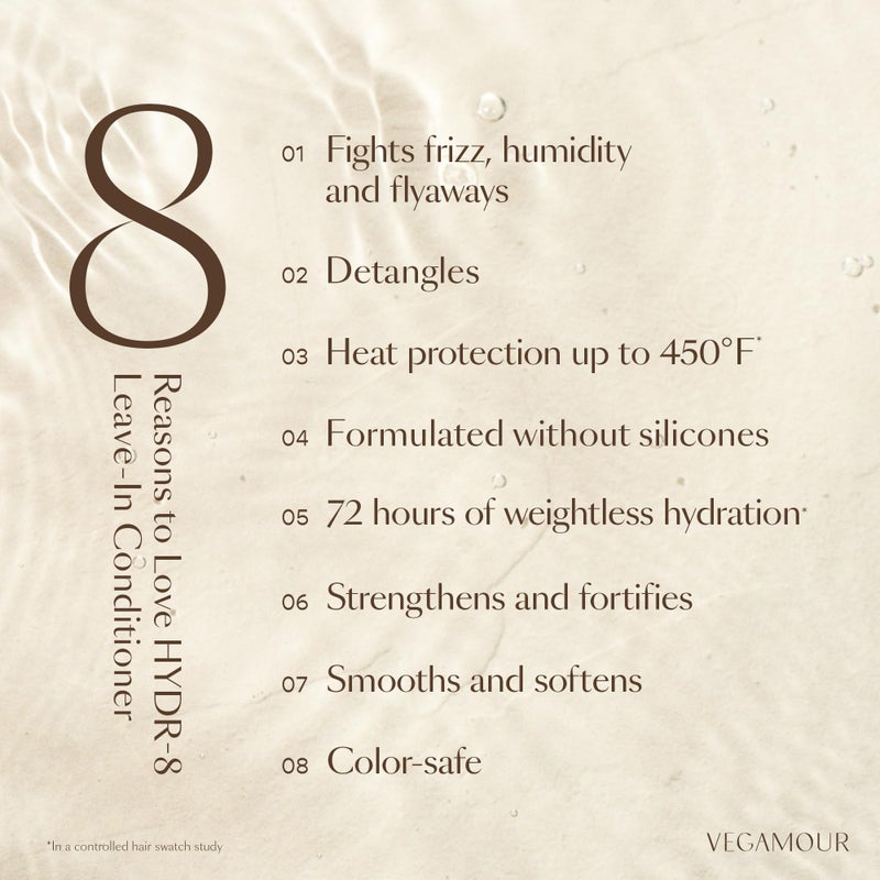 VEGAMOUR بلسم هيدرا-8 بدون شطف، للترطيب العميق وحماية من الحرارة، مع كيراتين نباتي، لشعر ناعم وحريري وخالي من التجاعيد - Image 2