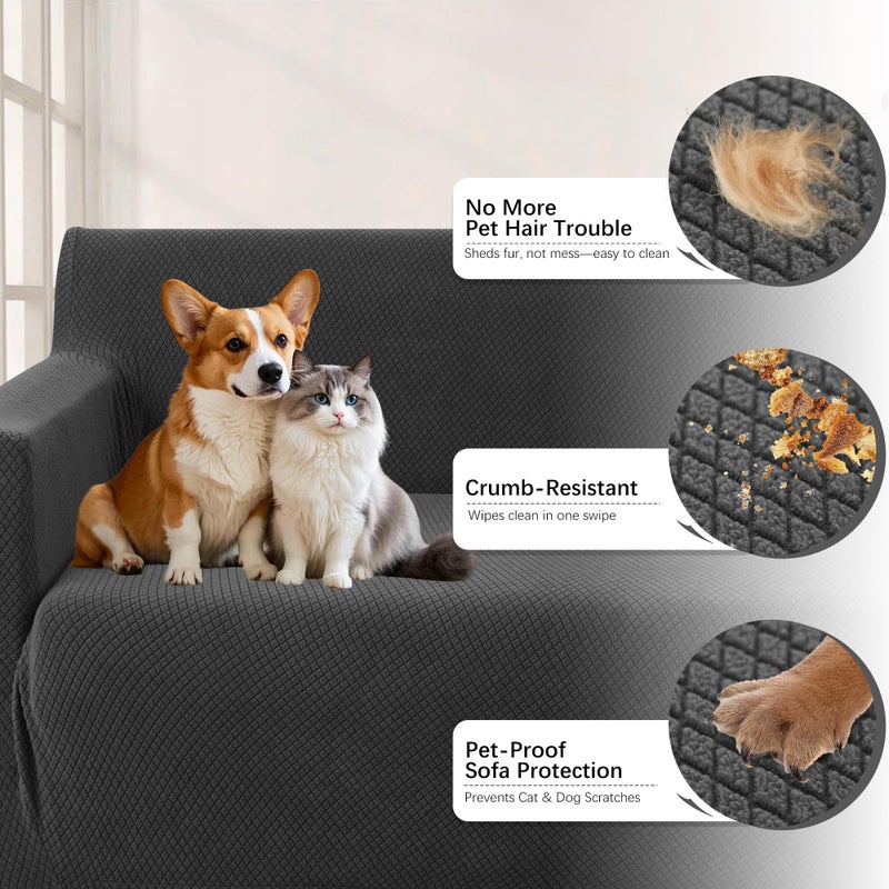 Arfntevss Stretch Sectional Couch Covers L Shaped Corner Sectional Sofa Cover Washable Jacquard Soft Fleece U Shape Sofa Slipcovers Anti Slip Furniture Protector for Dogs Pets (X-Large, Dark Gray) - Image 3