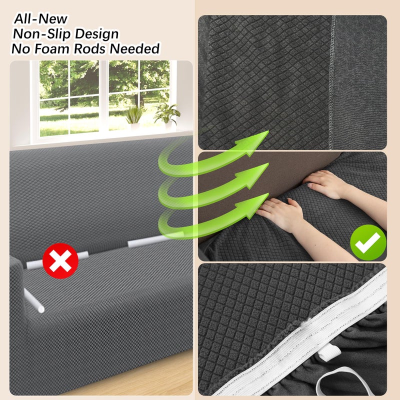 Arfntevss Stretch Sectional Couch Covers L Shaped Corner Sectional Sofa Cover Washable Jacquard Soft Fleece U Shape Sofa Slipcovers Anti Slip Furniture Protector for Dogs Pets (X-Large, Dark Gray) - Image 4