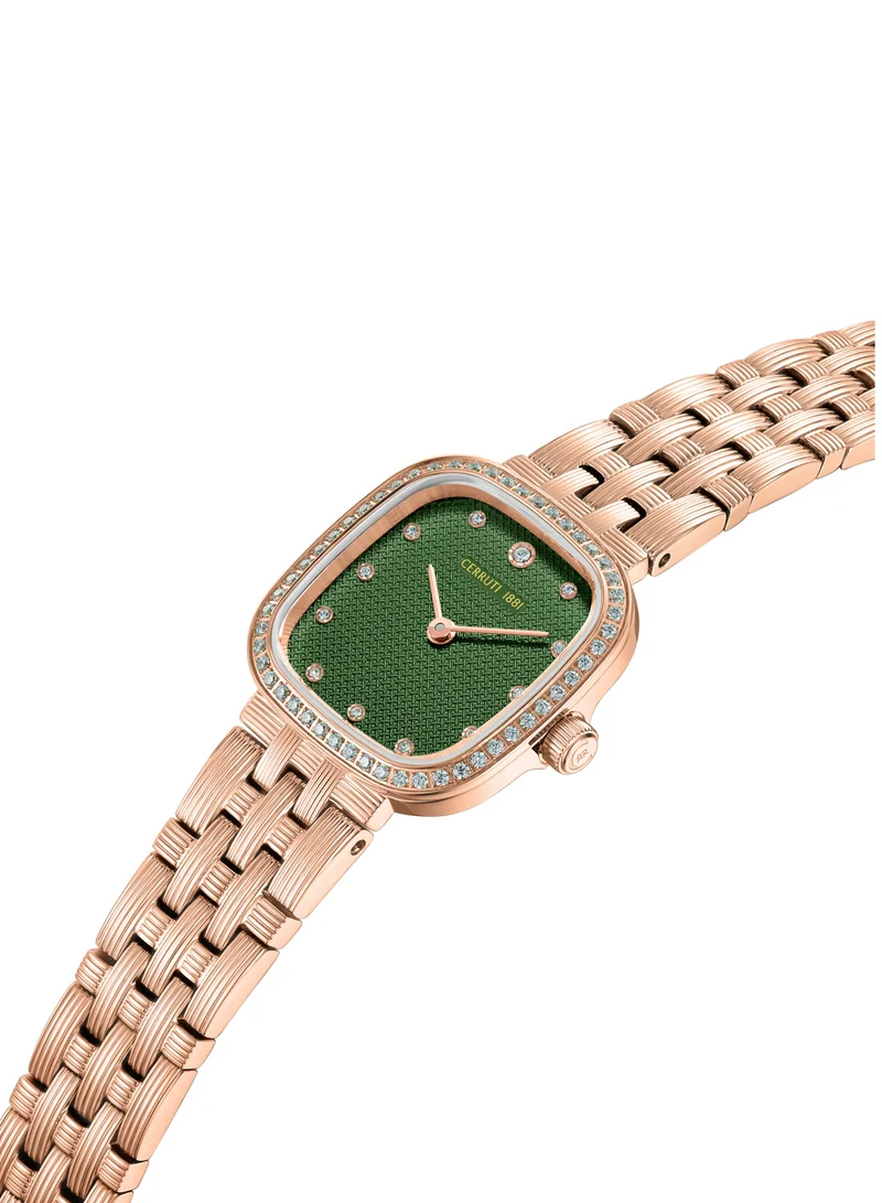 CERRUTI 1881 Women's Cerruti 1881 Mira Analog Women's Watch - Green Mother of Pearl Dial, Crystal Indexes, Rose Gold Bracelet