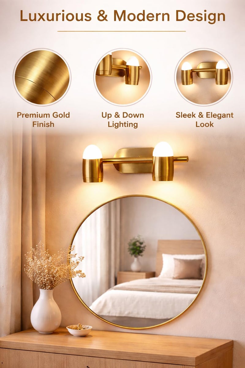 FILLISKA® 3 in 1 Double Wall spot/Picture/Display/Mirror Light with Adjustable Head and Colour Changing Function (Antique Gold-797)(1 Year Warranty) - Image 3