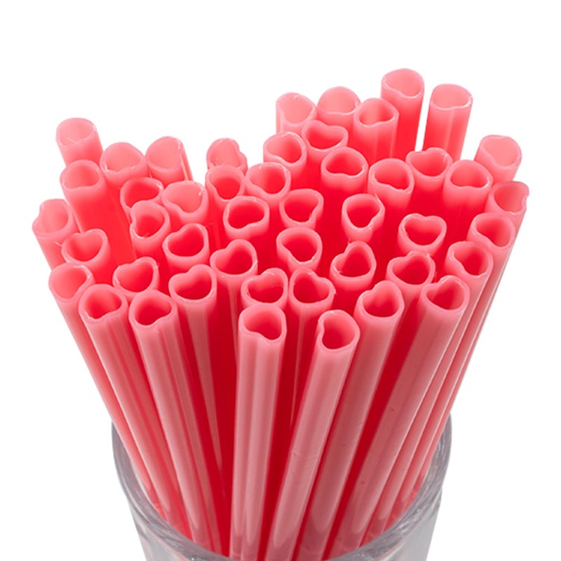 Amsthow Heart Shaped Straws Pink Cute Straws Silly Drinking Individually Wrapped Straws for Valentine's Day Wedding Birthday Party Chai Shakes Cocoa (100Pcs) - Image 1