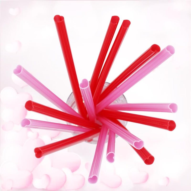 Amsthow Heart Shaped Straws Pink Cute Straws Silly Drinking Individually Wrapped Straws for Valentine's Day Wedding Birthday Party Chai Shakes Cocoa (100Pcs) - Image 2