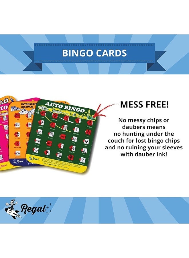 Regal Games Finger-Tip Shutter Bingo Cards with Sliding Windows - Interstate Bingo & Auto Bingo Game - Assorted Colors Travel Bingo Game Set Kids - Reusable, No Chips & Daubers Needed - 4 Packs - Image 5