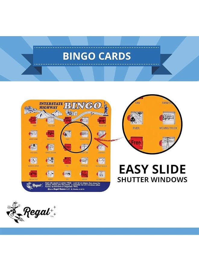 Regal Games Finger-Tip Shutter Bingo Cards with Sliding Windows - Interstate Bingo & Auto Bingo Game - Assorted Colors Travel Bingo Game Set Kids - Reusable, No Chips & Daubers Needed - 4 Packs - Image 4