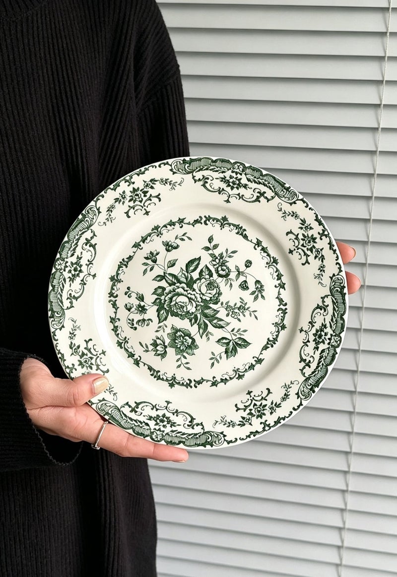 1 set of 8 Inch European style retro rose flower meal disc, lace relief plate, cake dessert disc - Image 4