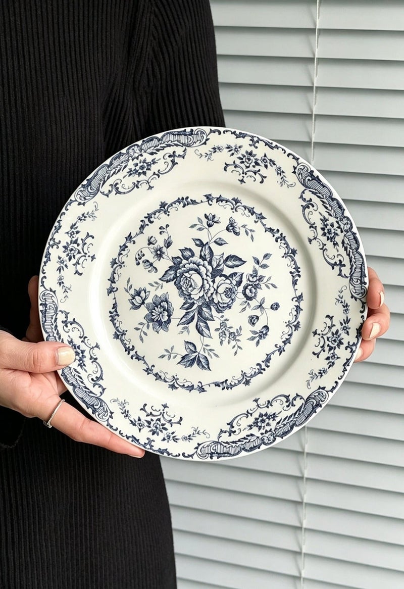1 set of 8 Inch European style retro rose flower meal disc, lace relief plate, cake dessert disc - Image 5