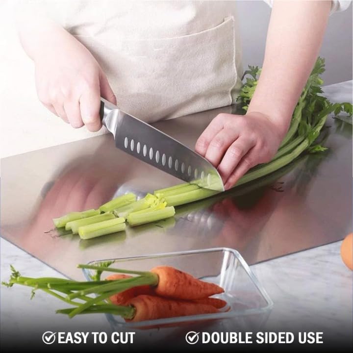 MVM Enterprise Stainless Steel Chopping Board Free 2 Steel Straw Cutting Board with Round Edge Kitchen Countertop Kneading Board for Cutting and Chopping with Lip Bend Pack of 1 - Image 2
