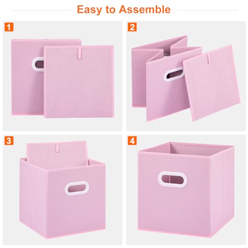 Stero Fabric Storage Cubes Bins, 11 inch Fun Colored Foldable Storage Baskets with Dual Plastic Handle for Home, Kids Room, Closet and Toys Organization, Multi Colored, Set of 6 - Image 3