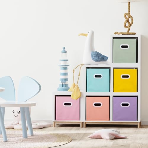 Stero Fabric Storage Cubes Bins, 11 inch Fun Colored Foldable Storage Baskets with Dual Plastic Handle for Home, Kids Room, Closet and Toys Organization, Multi Colored, Set of 6 - Image 5