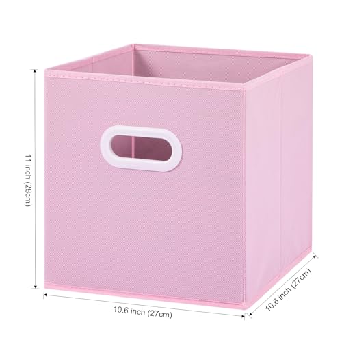 Stero Fabric Storage Cubes Bins, 11 inch Fun Colored Foldable Storage Baskets with Dual Plastic Handle for Home, Kids Room, Closet and Toys Organization, Multi Colored, Set of 6 - Image 2