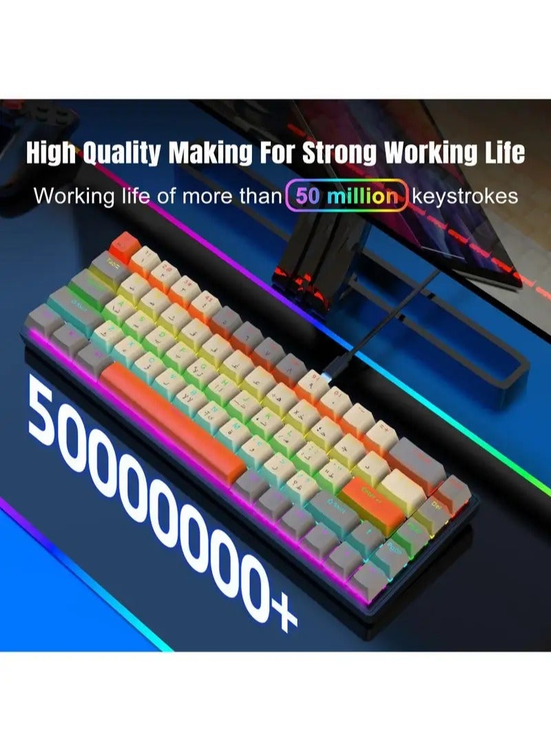 Captaintech POW Arabic English Portable 60% Mechanical Gaming Keyboard LED Backlit Compact 68 Keys Mini Wired Office Keyboard with Red Switch for Windows Laptop PC Mac - Image 4