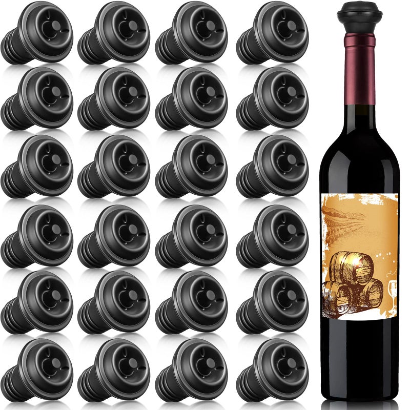 Honoson 24 Pieces Wine Stopper Resealable Pump Vacuum Silicone Saver Practical for Kitchen Supplies Bottle Tools (Black) - Image 1