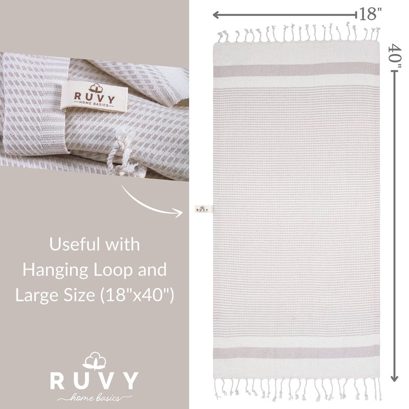 Ruvy Home Basics Turkish Hand Towels for Bathroom Set of 2 | 18"x40", Cotton | Decorative Towel for Bathroom, Kitchen, Dishcloth, Tea, Yoga, Face, Gym - Beige - Image 3