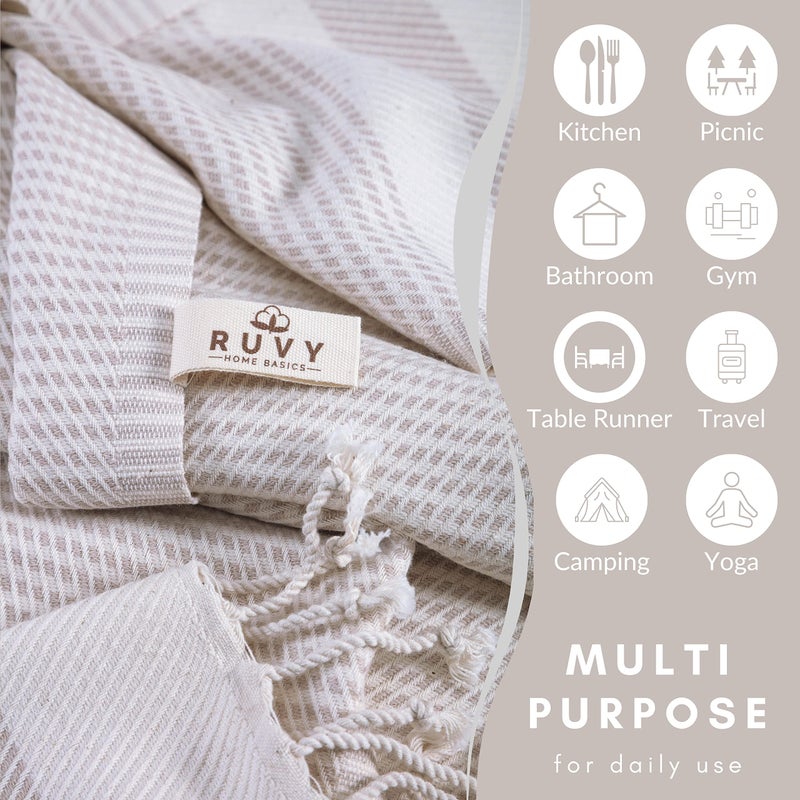 Ruvy Home Basics Turkish Hand Towels for Bathroom Set of 2 | 18"x40", Cotton | Decorative Towel for Bathroom, Kitchen, Dishcloth, Tea, Yoga, Face, Gym - Beige - Image 4