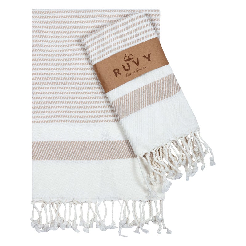 Ruvy Home Basics Turkish Hand Towels for Bathroom Set of 2 | 18"x40", Cotton | Decorative Towel for Bathroom, Kitchen, Dishcloth, Tea, Yoga, Face, Gym - Beige - Image 1