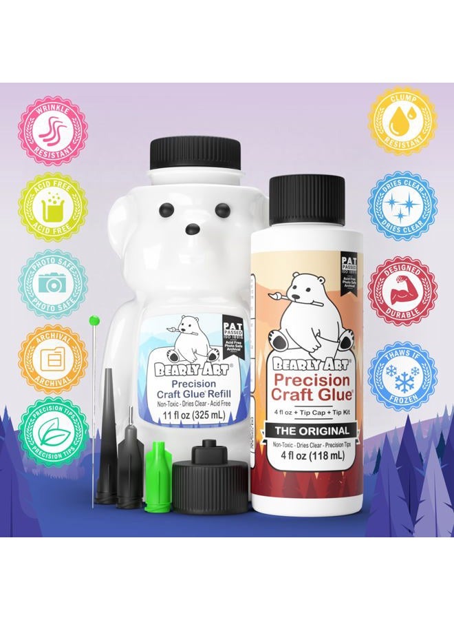 Bearly Art Precision Craft Glue -The Bundle - 4fl oz and 11fl oz Refill Bear - Tip Kit Included - Wrinkle Resistant - Flexible and Crack Resistant - Strong Hold Adhesive - Made in USA - Image 4