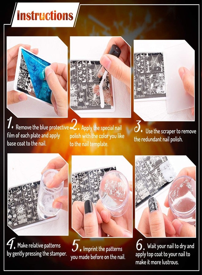 Whaline 4 Pieces Halloween Nail Art Plates Image Stamp Templates Stamping Kit DIY Print Manicure Salon Design - Image 3