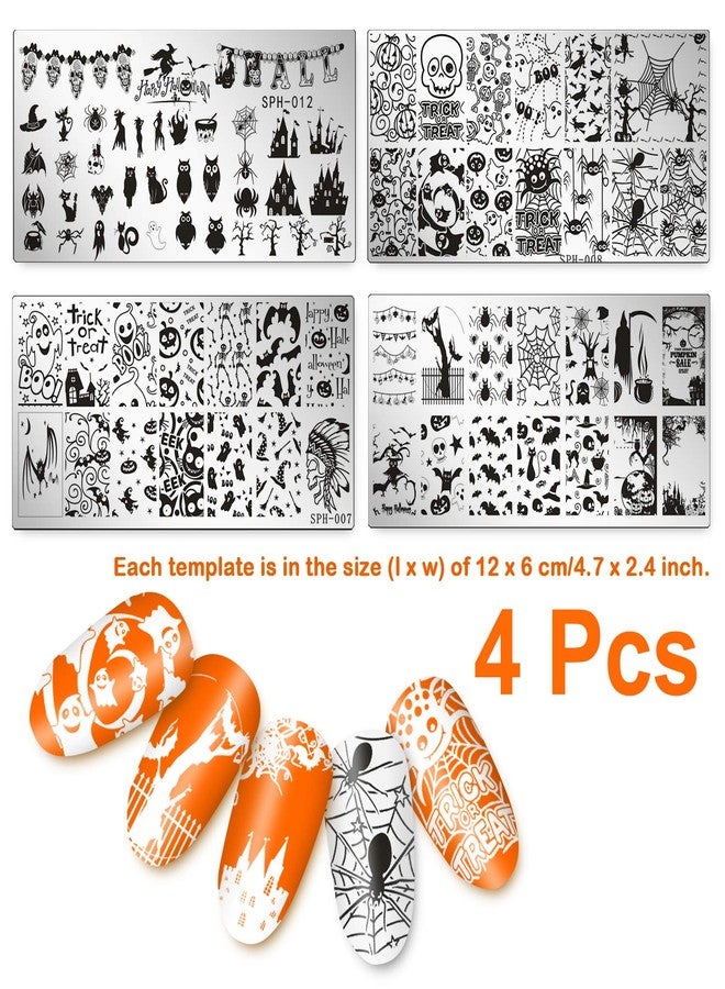 Whaline 4 Pieces Halloween Nail Art Plates Image Stamp Templates Stamping Kit DIY Print Manicure Salon Design - Image 2