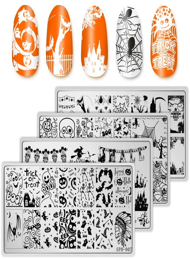 Whaline 4 Pieces Halloween Nail Art Plates Image Stamp Templates Stamping Kit DIY Print Manicure Salon Design - Image 1
