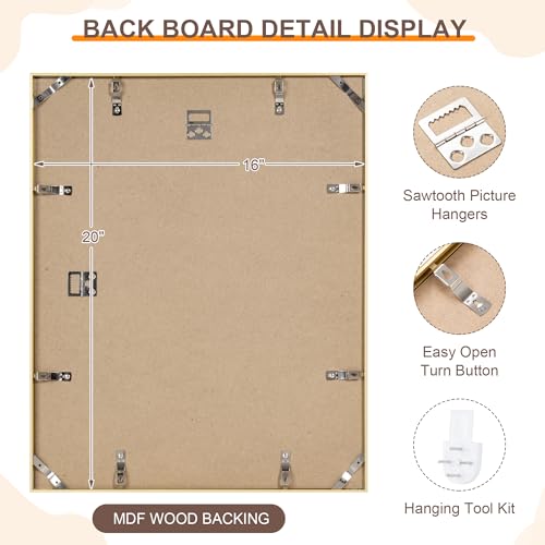 Acovy 16x20 Gold Frame, 16x20 Frame Matted to 11x14, Metal 16 x 20 Picture Frames For Wall,Aluminum 16 by 20 Poster Frame with HD Tempered Glass, Wall Hook Included (Gold, Pack of 1) - Image 3