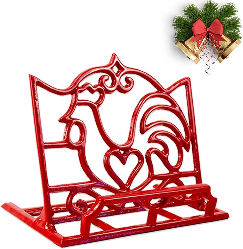 Minluful Cookbook Stand, Cast Iron Heavy-Duty Recipe Book Holder, Kitchen Vintage Recipe Book Holder, Reading Rest Holder for Easel/Counter/Books/Magazine/iPad/Bible, Red - Image 1