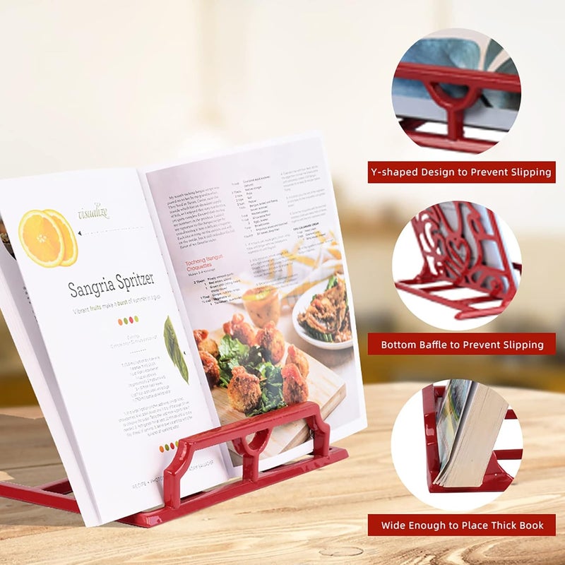 Minluful Cookbook Stand, Cast Iron Heavy-Duty Recipe Book Holder, Kitchen Vintage Recipe Book Holder, Reading Rest Holder for Easel/Counter/Books/Magazine/iPad/Bible, Red - Image 4