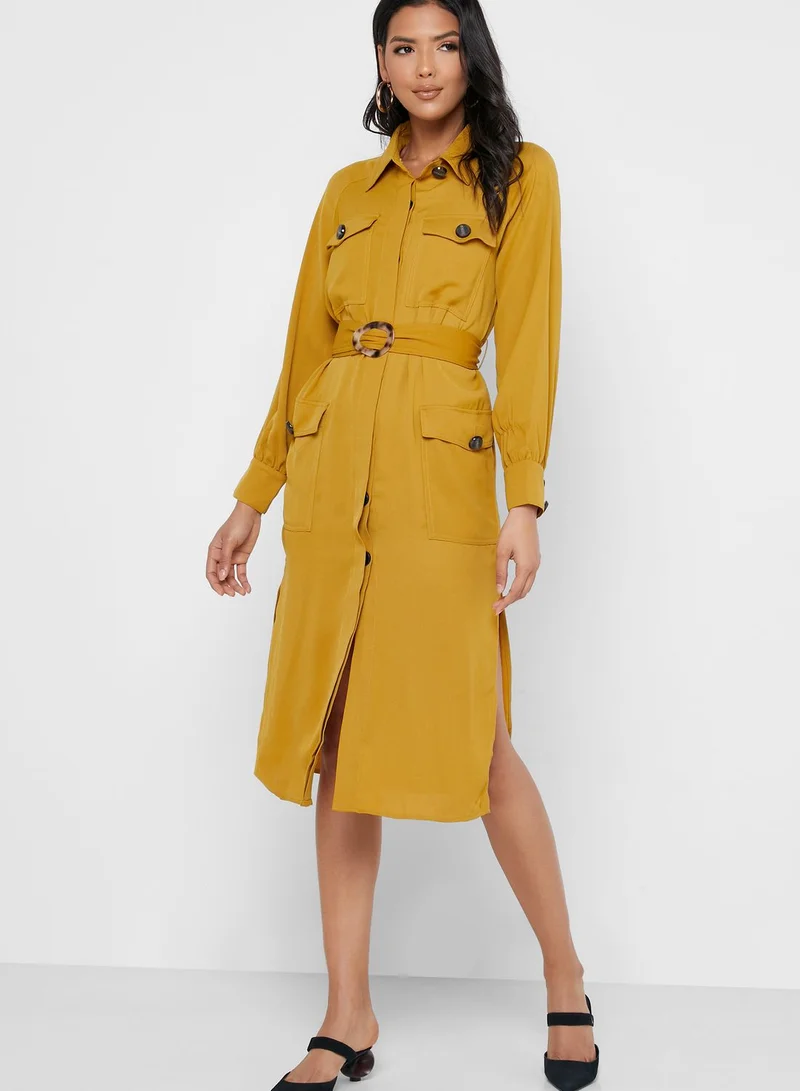 Moon River Belted Shirt Dress