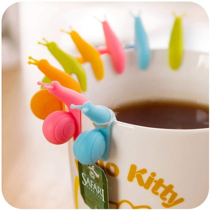 10PCS CUTE SNAIL SHAPE SILICONE TEA BAG HOLDER CUP MUG CANDY COLORS GIFT SET