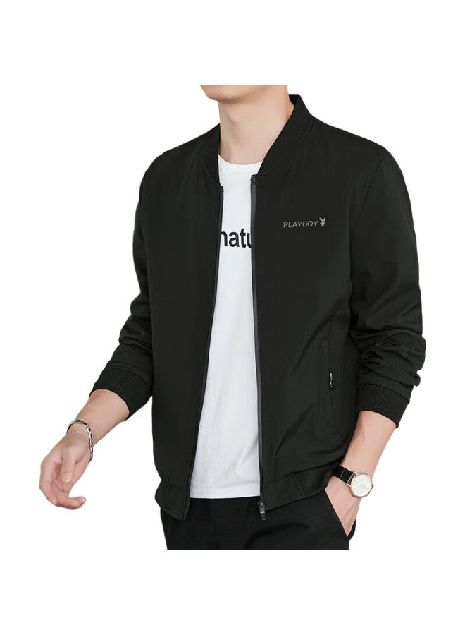 PLAYBOY Jacket, Men'S Outerwear, Spring And Autumn Clothing, Casual Trendy Slim-Fit Baseball Jacket, Black, Size L - Image 1