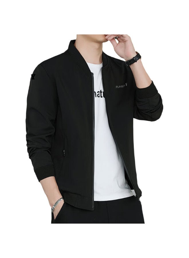 PLAYBOY Jacket, Men'S Outerwear, Spring And Autumn Clothing, Casual Trendy Slim-Fit Baseball Jacket, Black, Size L - Image 2