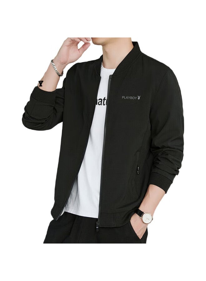 PLAYBOY Jacket, Men'S Outerwear, Spring And Autumn Clothing, Casual Trendy Slim-Fit Baseball Jacket, Black, Size L - Image 3