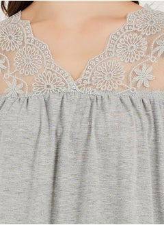Styli Solid Ruffled Hem Nightdress with Lace Insert  - Image 3