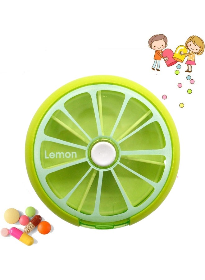 منظم حبوب الدواء، صندوق محمول للسفر مزود بـ 7 فتحات لحفظ حبوب الدواء والفيتامينات، على شكل فاكهة لطيفة - أخضر - Image 1