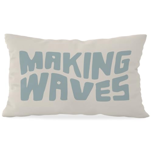Wheatwin Blue Coastal Throw Pillow Cover 12x20, Blue Dorm Decor, Making Waves Coquette Decor for Girls Room Bedroom Sofa Couch - Image 1