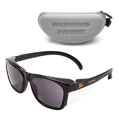 KleenGuard V30 Maverick Safety Glasses 56569 Smoke Lenses with KleenVision AntiFog coating Black Frame Carrying Case Unisex Sunglasses for Men and Women