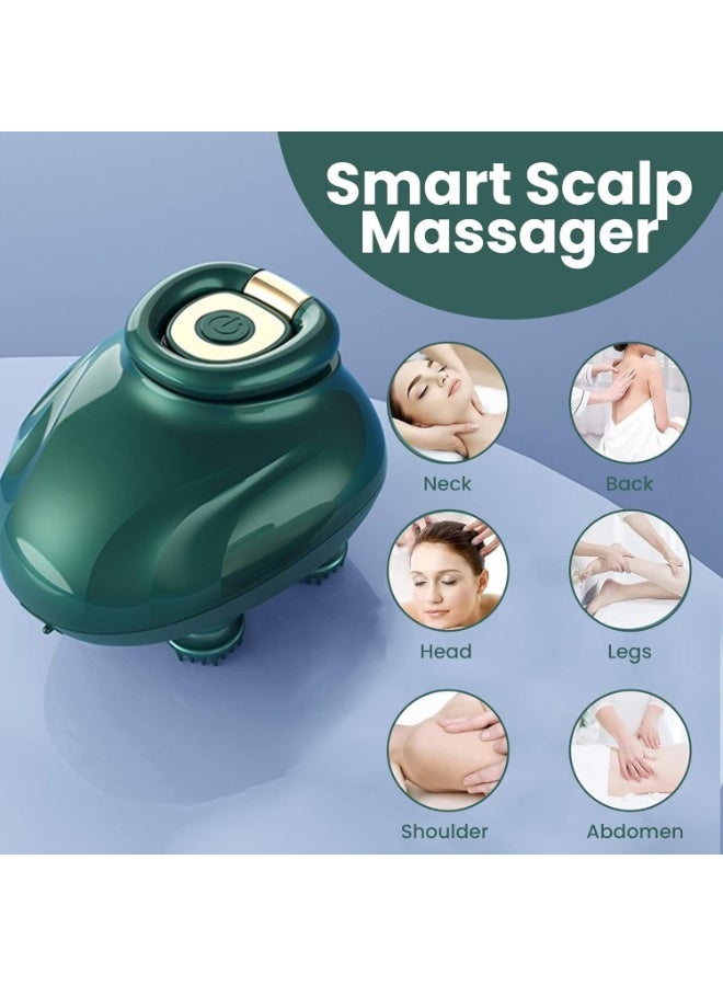 Electric Scalp Massager with 4 Heads - Portable, Cordless, Green - Image 4