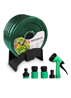 Generic Flexible 50m garden hose with accessories including a hose adapter with threaded coupling and an adjustable sprayer head, suitable for domestic and professional use  - Image 1