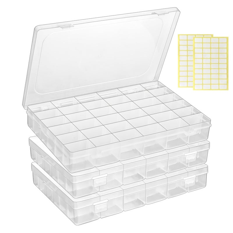 MERATIA 3 Pcs 36 Large Grids Clear Plastic Organizer Box with Adjustable Dividers Craft Organizers Box for Bead,Jewelry,DIY Crafts,Art,Small Items Storage (Clear-3pack-108 Grids) - Image 1