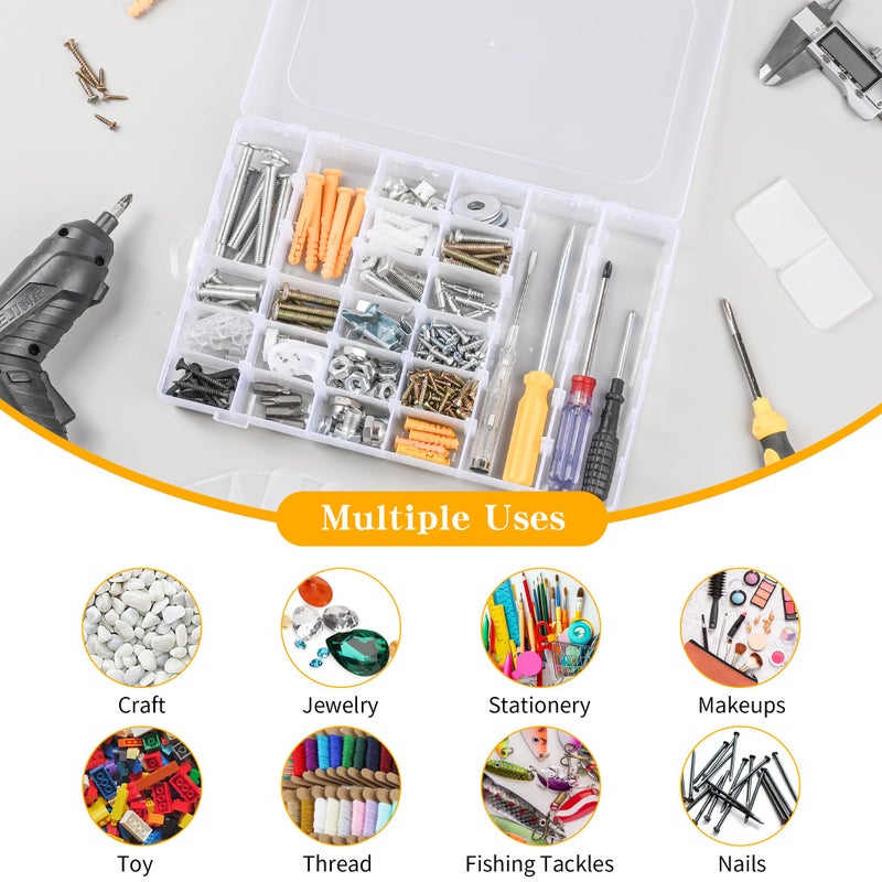 MERATIA 3 Pcs 36 Large Grids Clear Plastic Organizer Box with Adjustable Dividers Craft Organizers Box for Bead,Jewelry,DIY Crafts,Art,Small Items Storage (Clear-3pack-108 Grids) - Image 5