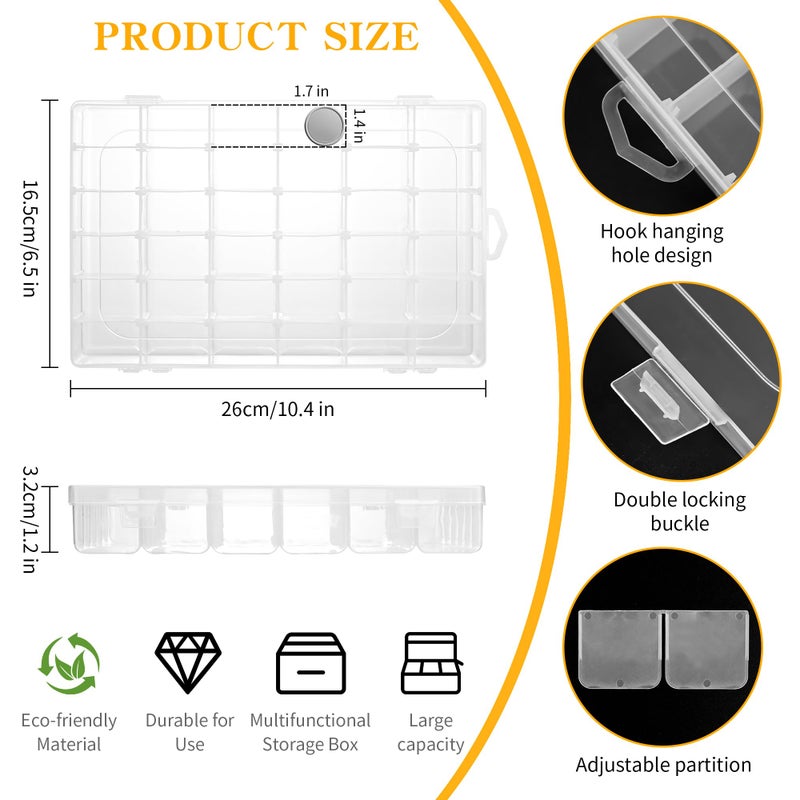 MERATIA 3 Pcs 36 Large Grids Clear Plastic Organizer Box with Adjustable Dividers Craft Organizers Box for Bead,Jewelry,DIY Crafts,Art,Small Items Storage (Clear-3pack-108 Grids) - Image 2