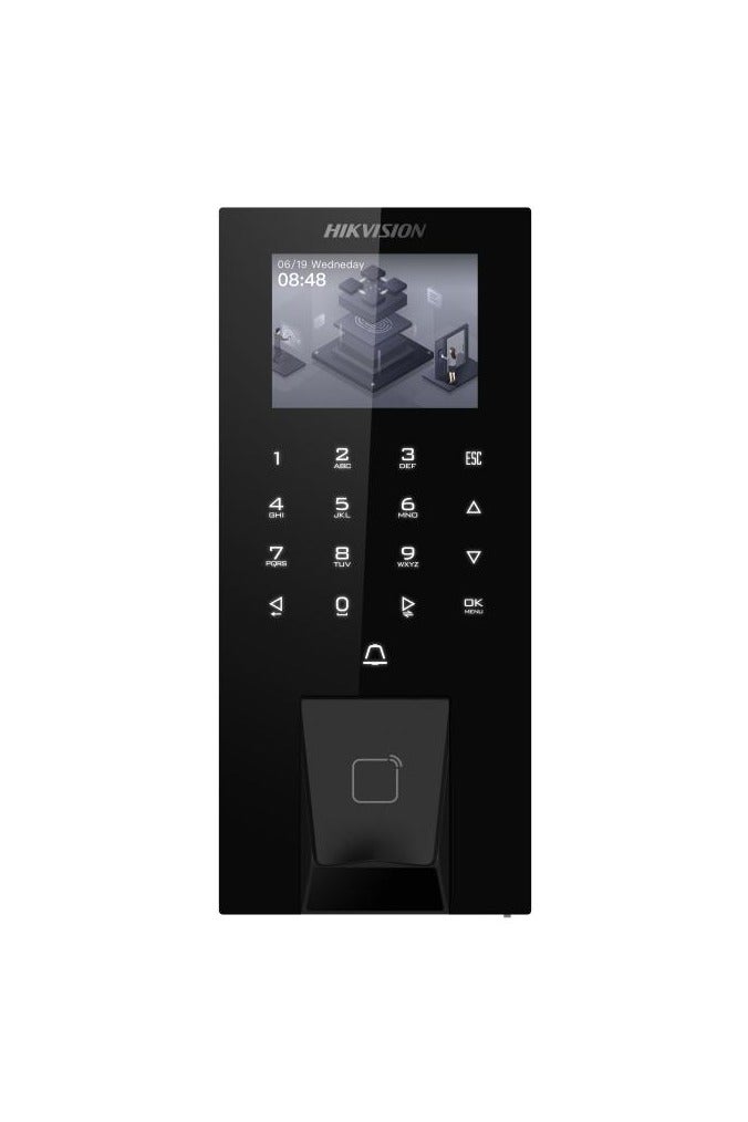 DS-K1T807MBFWX-E1 Pro Series Fingerprint Access Control Terminal, 2.4" LCD Display, 5000 Fingerprints, 5000 M1 Cards, 150,000 Logs, PIN Code, Wi-Fi, Bluetooth, PoE, IP65 Waterproof, RS-485, Wiegand, USB, Web Config, Linux OS – Indoor/Outdoor Use | DS-K1T807MBFWX-E1