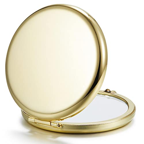 Getinbulk Compact Mirror for Purse, Double-Sided 1X/2X Magnifying Metal Pocket Makeup Mirrors(Round,Gold) - Image 1