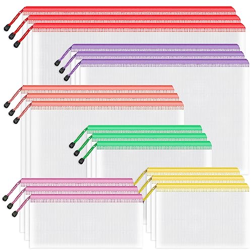 Umriox Zipper Mesh Document Pouch, 6 Assorted Size (6 Colors, 18 Packs), Clear Zipper Pouches, Waterproof Zipper Pouches for Craft Projects Office Supplies Cosmetics Travel Storage - Image 1