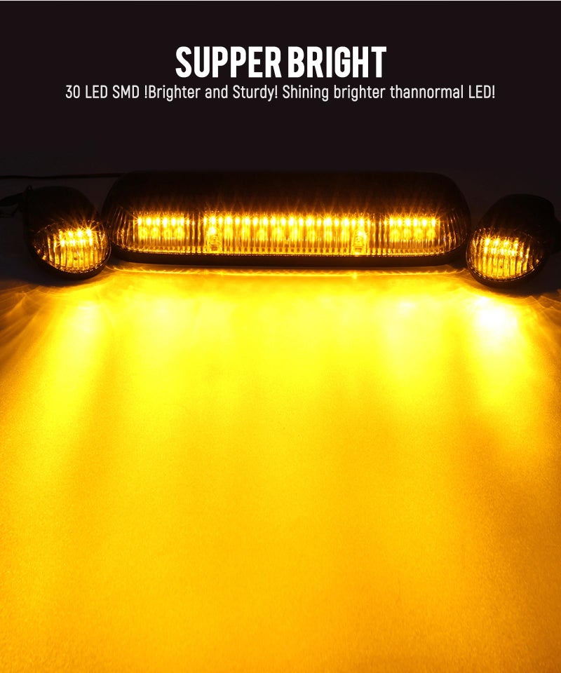 Partsam 3PCS Amber LED Cab Roof Marker Light Top Running Lights w/Wiring Compatible with Silverado/Sierra 1500 1500HD 2500 2500HD 3500 2002 2003 2004 2005 2006 2007 Pickup Trucks - Image 3