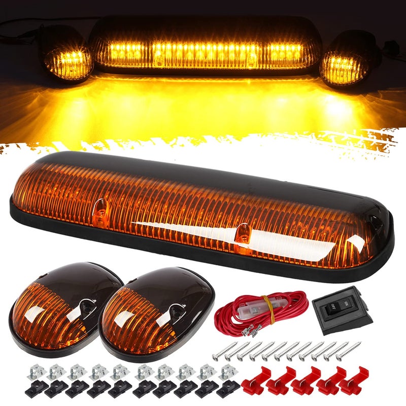 Partsam 3PCS Amber LED Cab Roof Marker Light Top Running Lights w/Wiring Compatible with Silverado/Sierra 1500 1500HD 2500 2500HD 3500 2002 2003 2004 2005 2006 2007 Pickup Trucks - Image 1