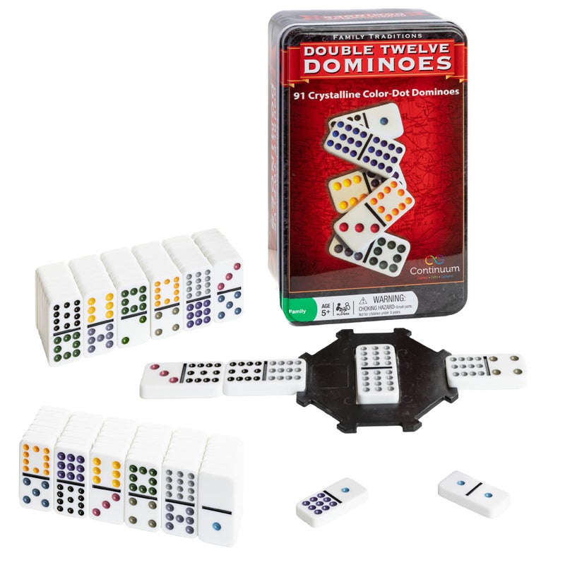 Continuum Games Family Traditions Double 12 Dominoes Tin Crystalline Dominoes - Image 3